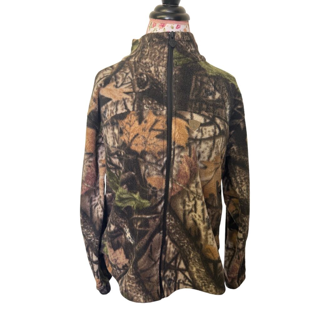 vintage y2k wood’n trail faded style camo fleece zip up jacket long sleeve large